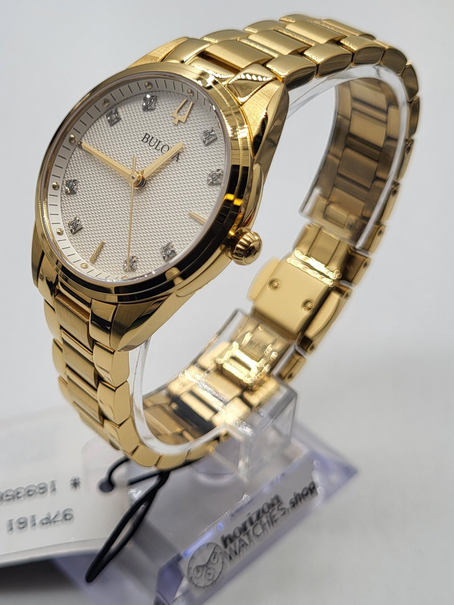 Bulova - Diamond Dial Gold Stainless Steel Women's Quartz Watch - 97P161