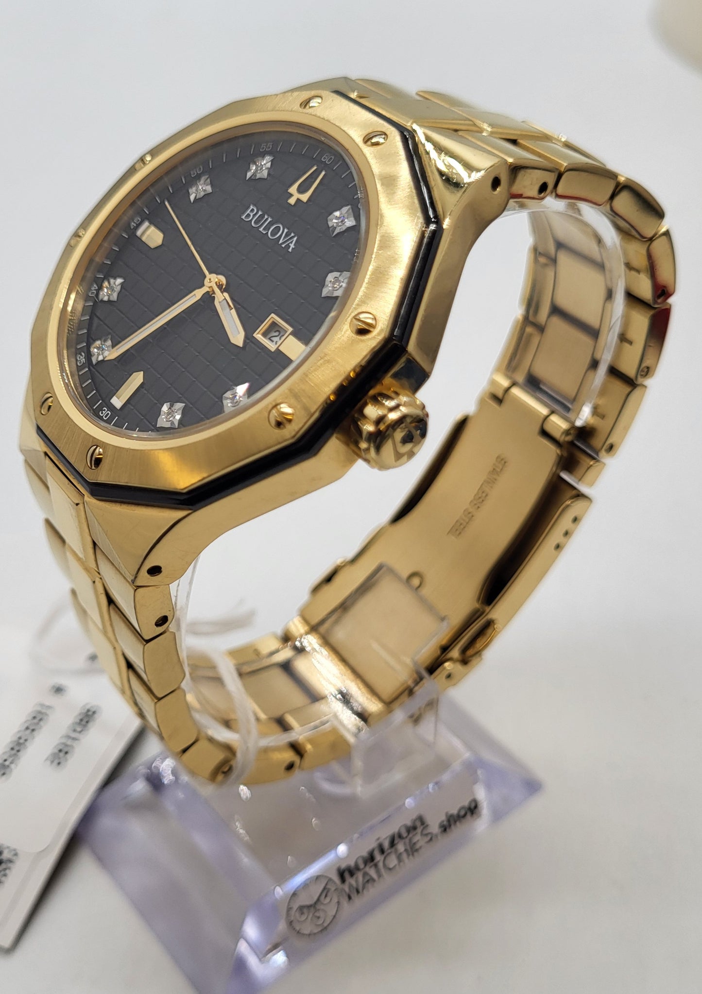Bulova - Classic Gold Black Dial Stainless Steel Men's Quartz Watch - 98D182
