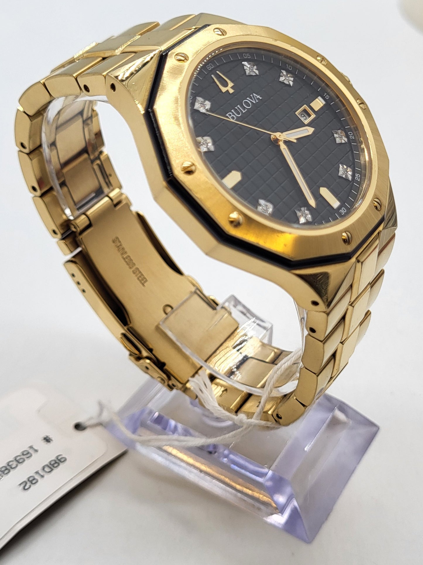 Bulova - Classic Gold Black Dial Stainless Steel Men's Quartz Watch - 98D182