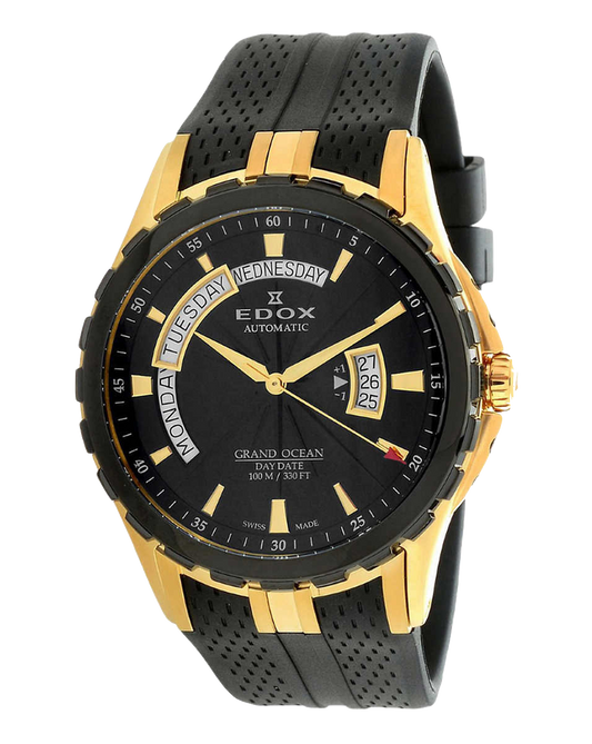 EDOX Grand Ocean Gold Black Dial Men's Automatic Watch 83006 357JNC