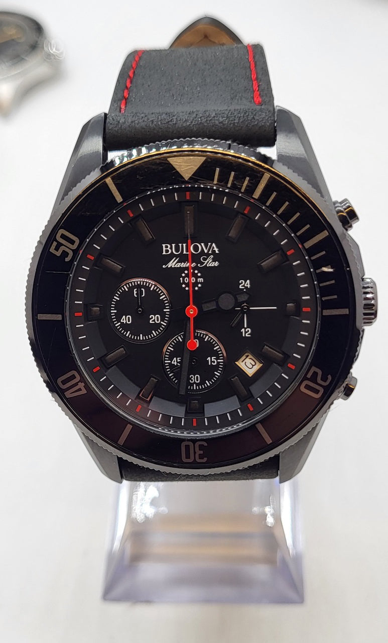 Bulova Marine Star Chrono Black Dial Stainless Steel Men's Quartz Watch - 98B231