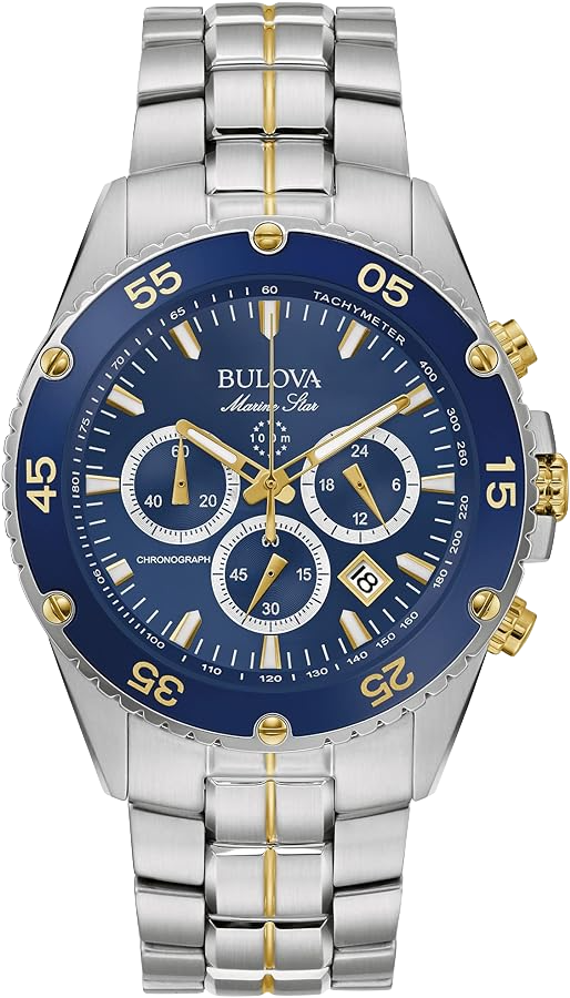 Bulova - Marine Star, Chronograph Stainless Steel Silver Blue Dial Men Quartz Watch - 98B400