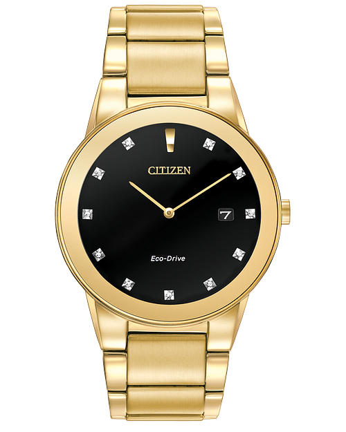 Citizen Eco-Drive Axiom, Gold Stainless Black Dial Men's Quartz Watch - AU1062-56G