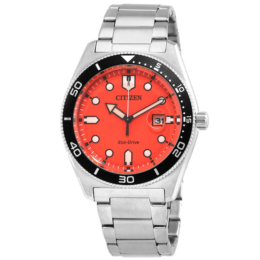 Citizen Eco-Drive Stainless Orange Dial Men's Quartz Watch - AW1760-81X