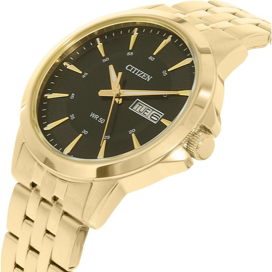 Citizen - Stainless Gold Black Dial Men's Quartz Watch - BF2013-56E