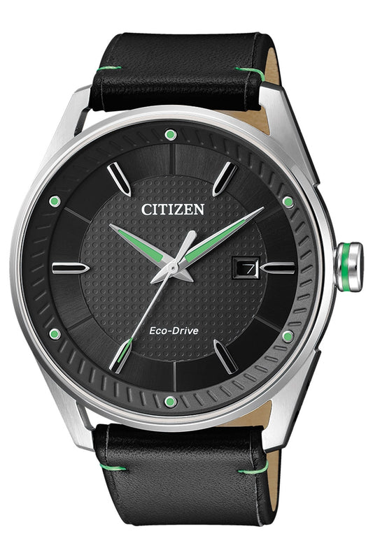 CITIZEN Eco-Drive Stainless Leather Black Dial Men's Quartz Watch - BM6981-13E