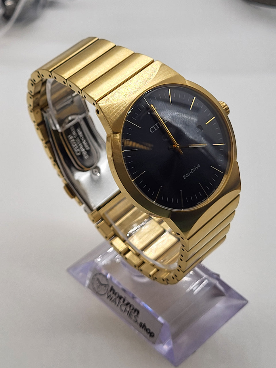 Citizen Eco-Drive Axiom, Gold Stainless Black Dial Men's Quartz Watch BM7582-56E