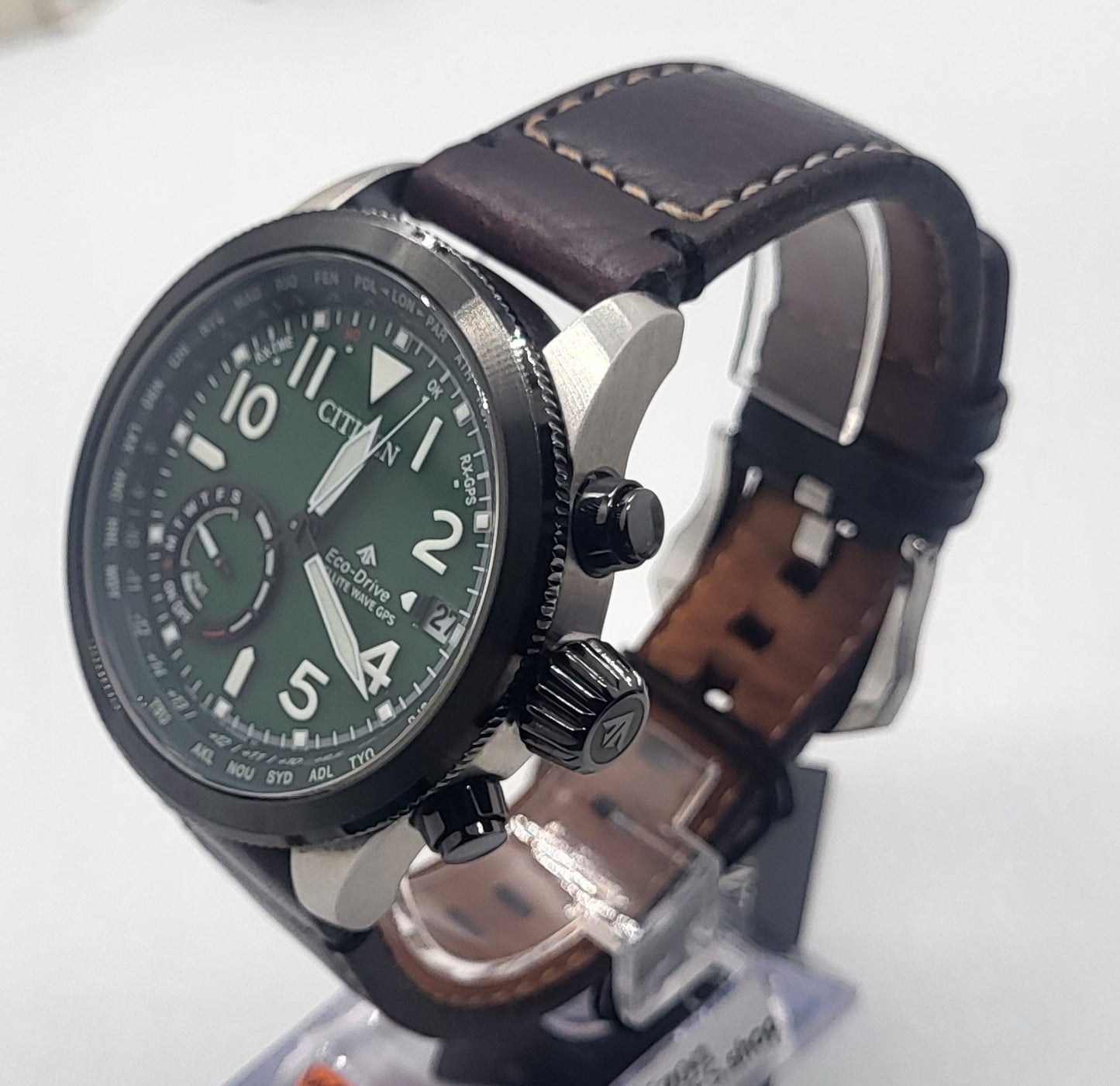 Citizen Eco-Drive Satellite Wave-World Time Leather Men's Watch CC3064-01X