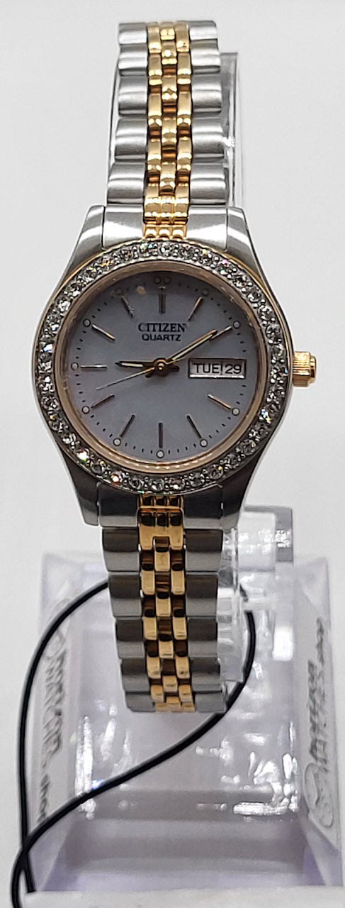 Citizen Crystal Accent Two Tone Stainless Women's Quartz Watch - EQ0539-56Y