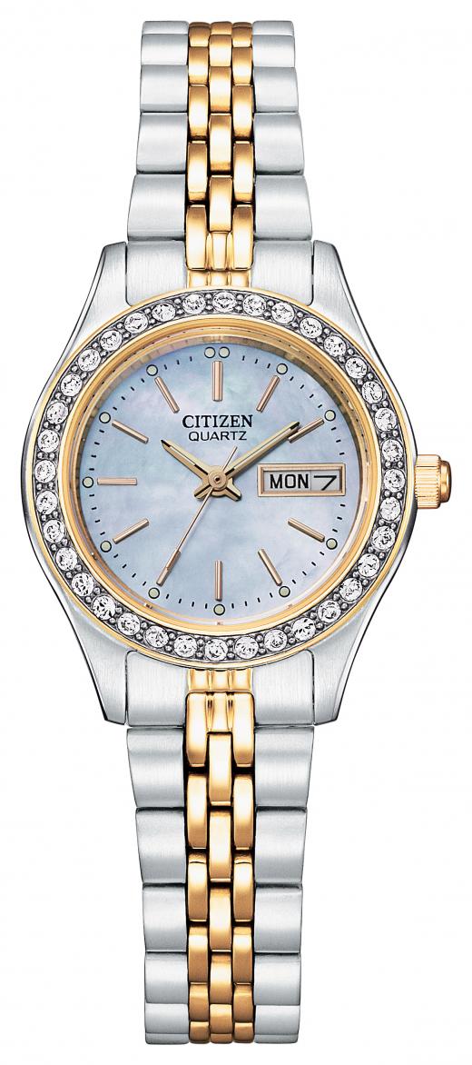 Citizen Crystal Accent Two Tone Stainless Women's Quartz Watch - EQ0539-56Y