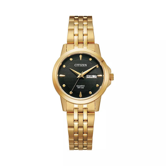 Citizen - Gold Tone Stainless Steel Black Dial Women's Quartz Watch - EQ0603-59F