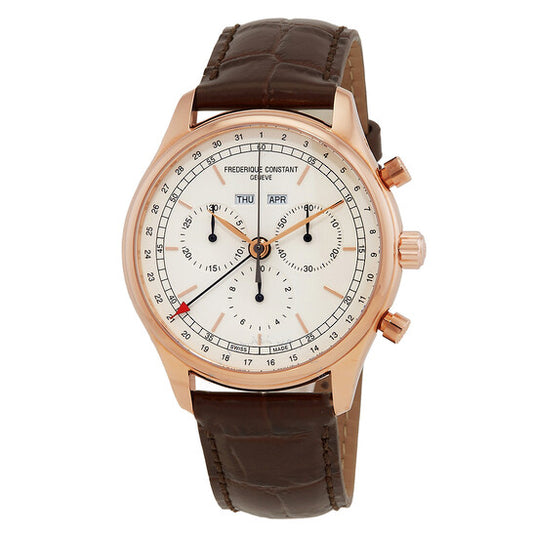 Frederique Constant: Stainless Rose-Gold Leather Chrono Triple Calendar - FC-296SW5B4