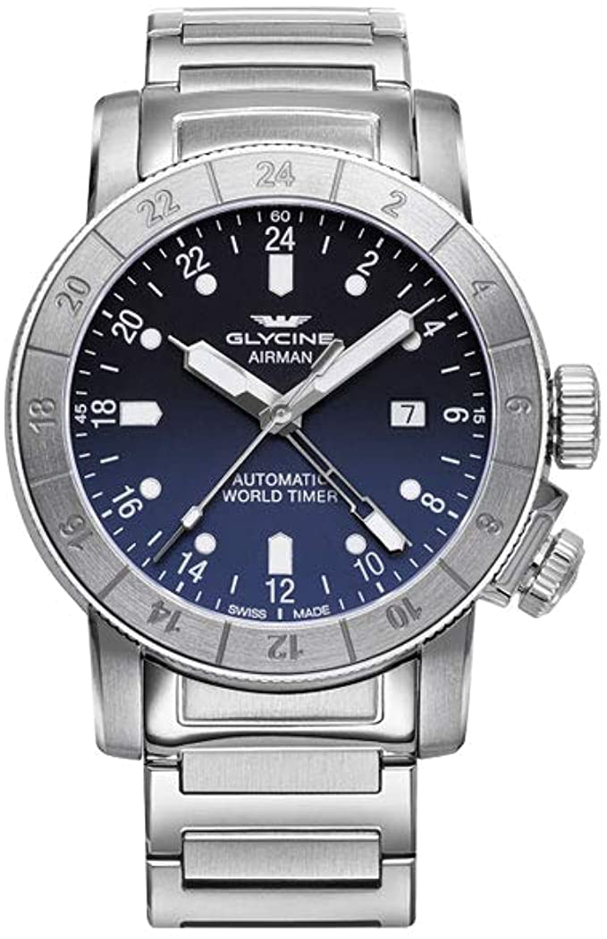 Glycine - Airman, GMT Stainless Steel Blue Dial Automatic Men's Watch - GL0156