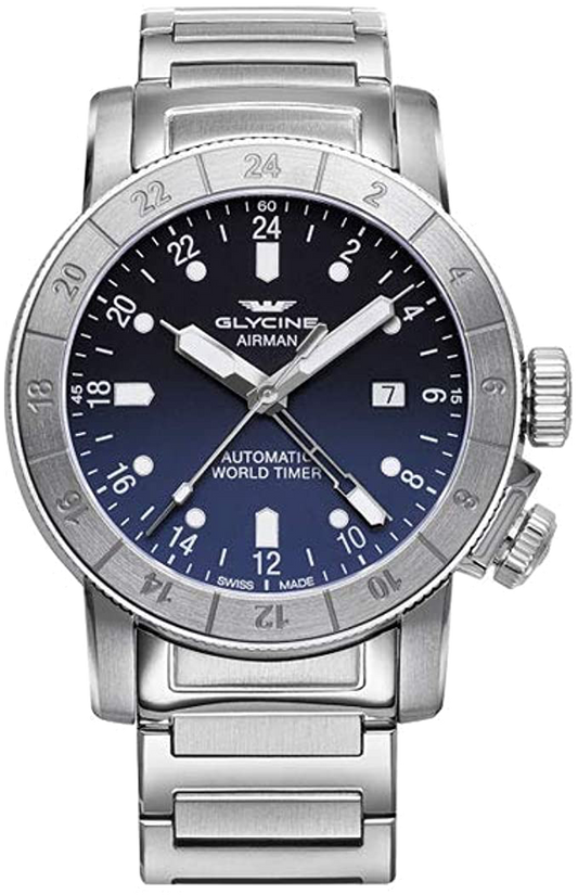 Glycine - Airman, GMT Stainless Steel Blue Dial Automatic Men's Watch - GL0156