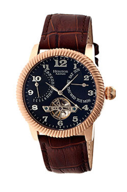 Heritor - Piccard, Stainless Bronze Leather Men's Automatic Watch - HERHR2002