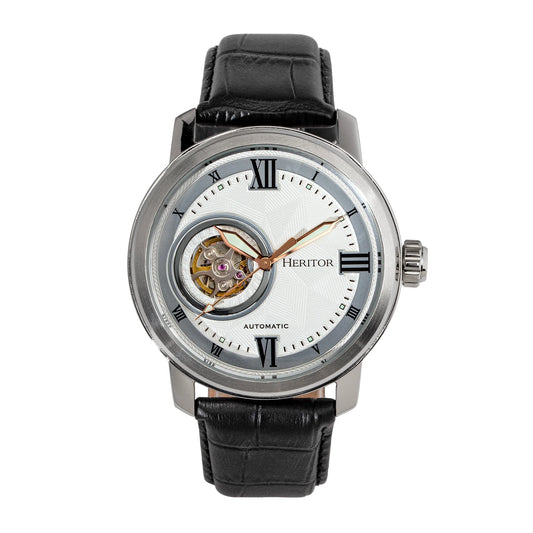 Heritor - Maxim, Black Leather Stainless Automatic Men's Watch - HERHR8601