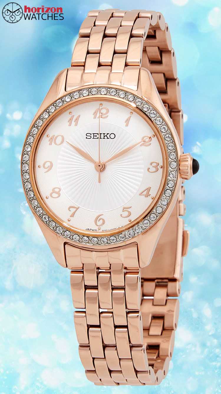 SEIKO - Essentials, Gemmed Gold Stainless Steel Women's Quartz Watch - SUR396