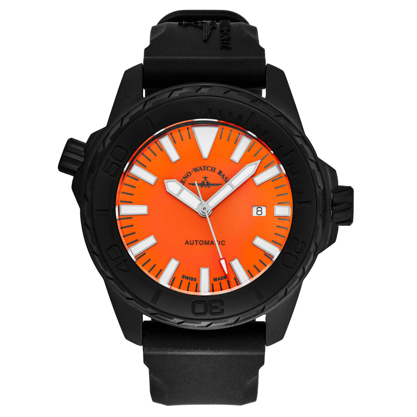Zeno - Divers, Orange Dial Black Rubber Strap Men's Automatic Watch - 6603-BK-A5